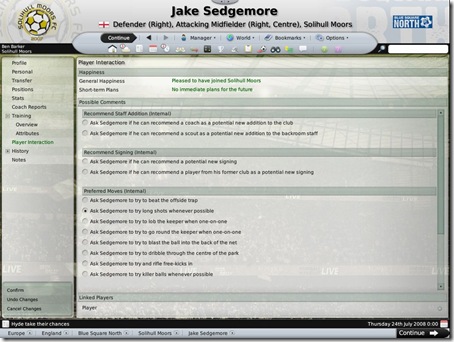 Football Manager 2009 Preferred Moves Training
