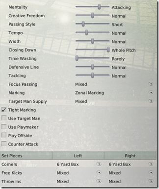 Away team instructions of Football Manager 2008 tactics