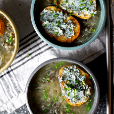 Vidalia Onion Soup with Wild Rice and Blue Cheese