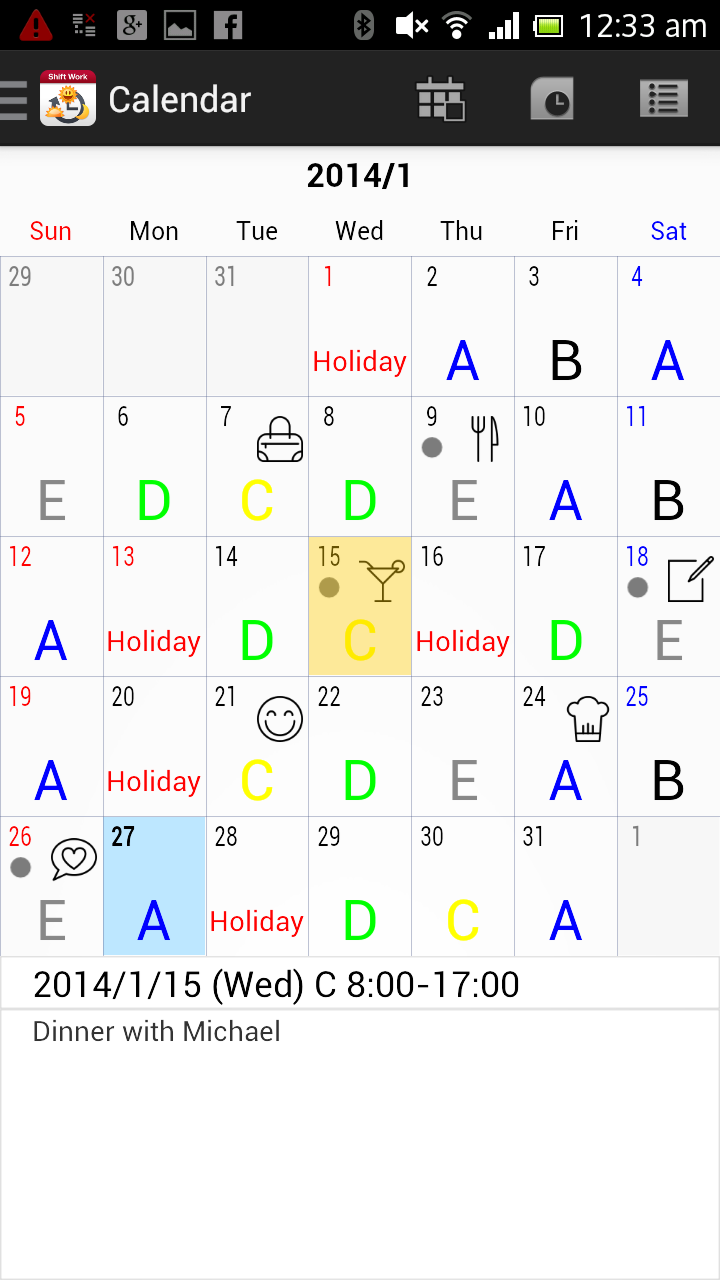 Android application Shift Work Calendar screenshort