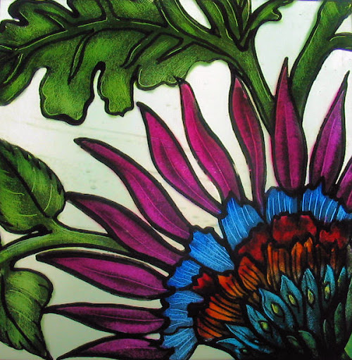 A beautiful glass paint is ready. Glass Painting-Colourful Russian Flower