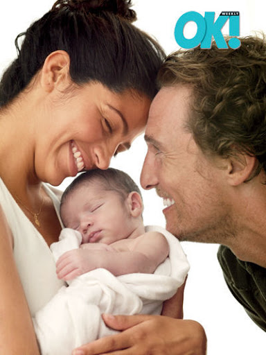 Matthew McConaughey and Camila Alves and their newborn son, Levi Alves is in OK! magazine