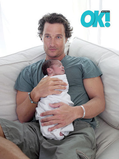 Matthew McConaughey and Camila Alves and their newborn son, Levi Alves is in OK! magazine