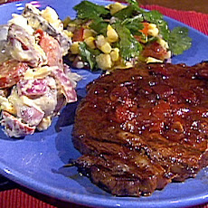 Grilled Balsamic-Marinated Rib-Eyes with a Balsamic Barbecue Sauce