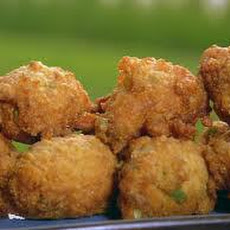 Allium Hush Puppies with Shrimp,Jalapenos and Lemon Scallion Aioli