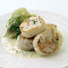 Scallops with Tarragon Cream and Wilted Butter Lettuce