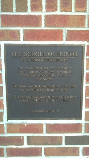 The Scroll of Honor at Clemson University Plaque