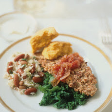 Pecan-Crusted Catfish with Wilted Greens and Tomato Chutney