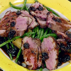 Seared Magret Duck Breasts with Duck Fat, Pan-Roasted Fingerling Potatoes, Haricots Verts and a Balsamic Cherry Reduction