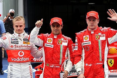 f1 pilots, drivers, Kimi Raikkonen, Felipe Massa, Heikki Kovalainen, vodafone, red, three, winners,