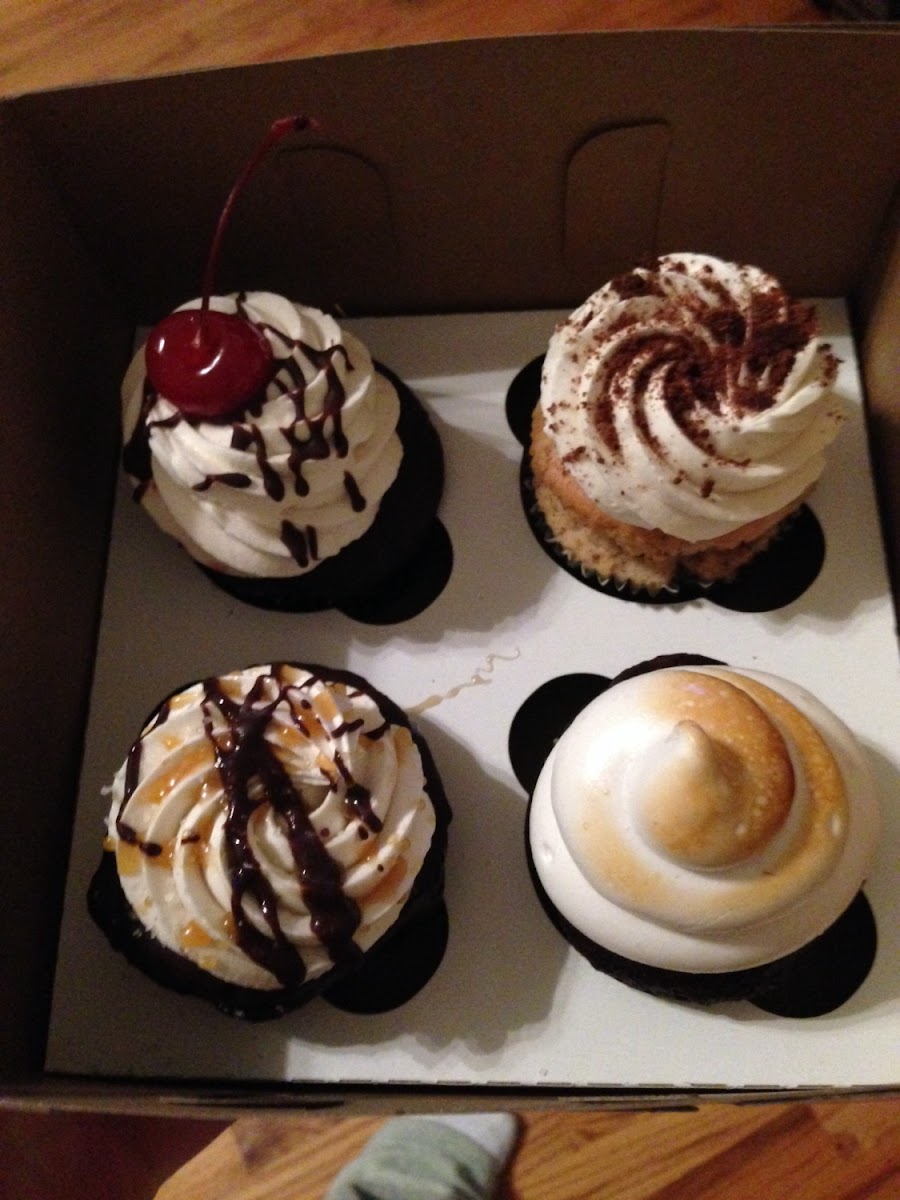 Hot fudge sundae, cookies and cream, salted caramel mocha, and camp out cupcakes! All delicious!