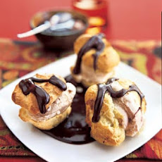 Hazelnut Gelato Profiteroles with Warm Kahlua Sauce