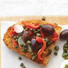 Roasted Red Pepper, Olive, and Caper Bruschetta