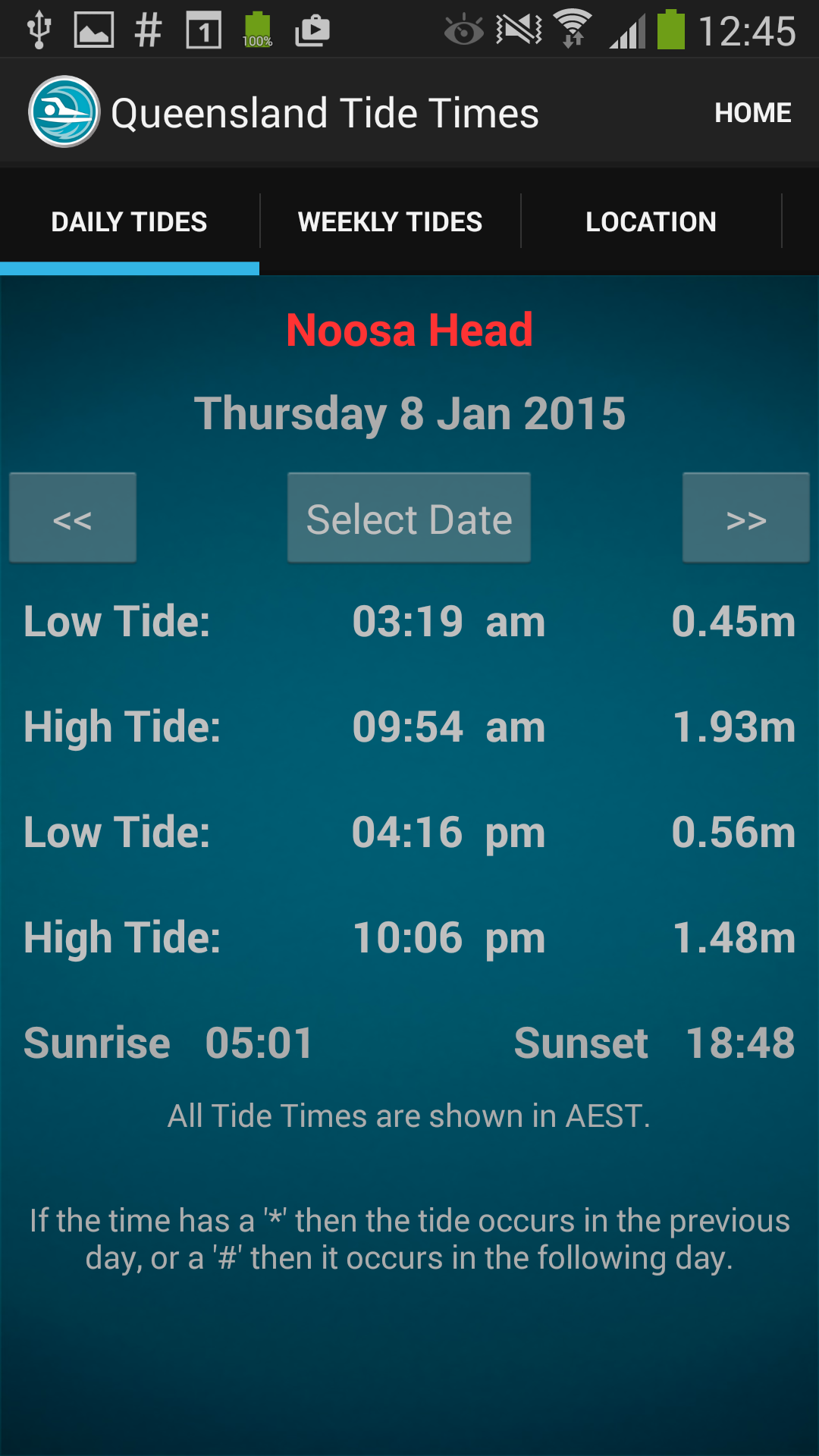 Android application Queensland Tide Times screenshort