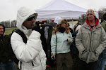 Pat Morgan (aka Youngblood) toasts Eric Langman from Kissing Bridge for his efforts at the first ever Save The Snow rail jam in Fredonia, NY