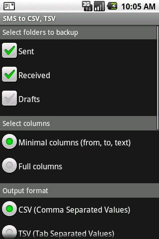 SMS Exporter to CSV TSV