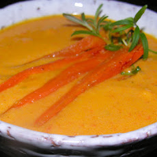 Roasted carrot soup with Meyer lemon and rosemary
