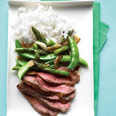 Flank Steak with Snap-Pea and Asparagus Stir-Fry
