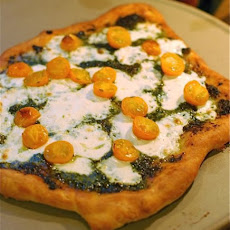 Homemade Pesto, Mozzarella & Tomato Pizza