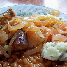 Bangers and Mash in Yorkshire Pudding