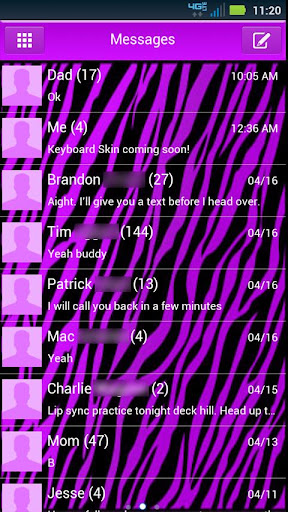 GO SMS Purple Zebra Theme