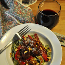 Deconstructed Pesto with a Saute of Sausage, Peppers, and Onions