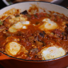 Ratatouille with Poached Eggs and Garlic Croutons