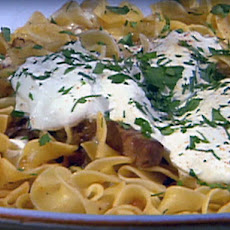 Onion and Pepper Smothered Round Steak Pasta