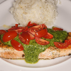 Herb Crusted Salmon with Arugula Citrus Pistou and Grape Tomatoes
