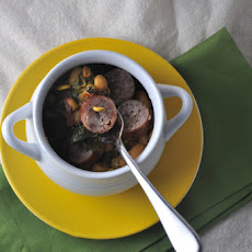 Rancho Gordo Beans with Sausage, Pistachios and Honey