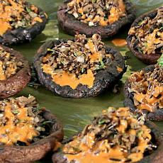 Grilled Portobellos Filled with Wild Rice-Almond Pilaf and Piquillo Pepper Vinaigrette