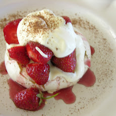 Chocolate Dusted Meringues W/fresh Strawberries And Amanda's Preserved Strawberries W/chilies