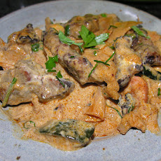 Cauliflower, mushroom and beef stroganoff with honey bourbon