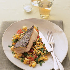 Striped Bass with Tomatoes, Corn, and Basil