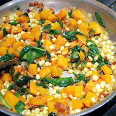 Corn and Winter Squash with Spinach and Bacon