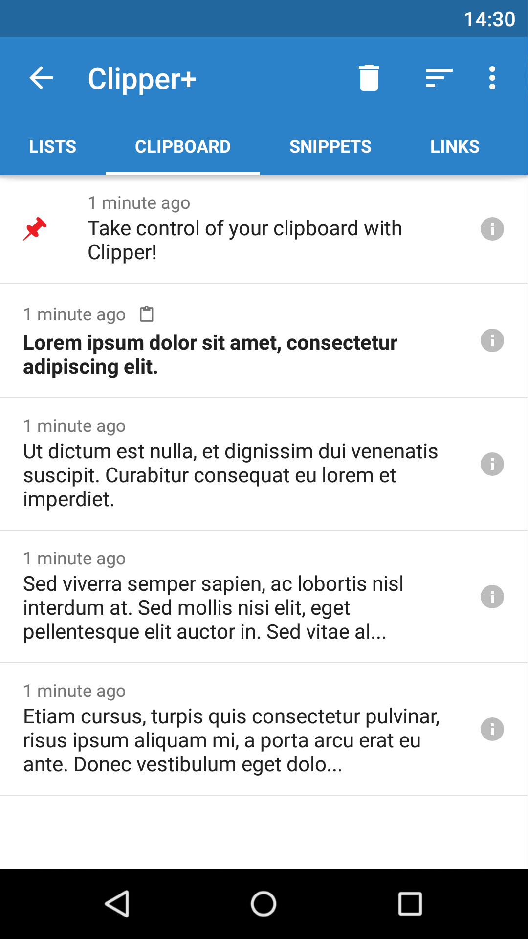 Android application Clipper Plus: Clipboard Manager screenshort