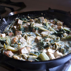 Creamy Chicken and Greens with Roasted Poblano and Caramelized Onion