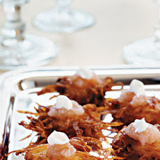 Potato Pancakes with Pink Applesauce and Creme Fraiche