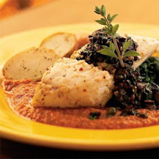 Roasted Halibut with Romesco Sauce and Olive Relish