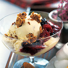 Oatmeal Praline Ice Cream with Warm Berry Sauce