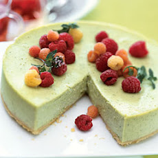 Green Tea Cheesecake with Raspberries and Raspberry-Mint Tisane