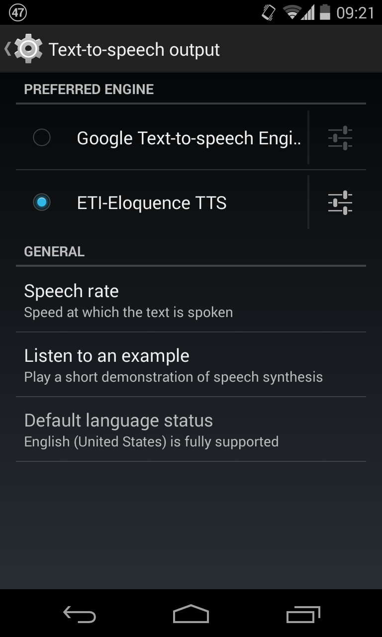 Android application Eloquence Text To Speech screenshort