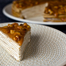 Banana Crepe Cake with Yogurt and Walnut Butterscotch