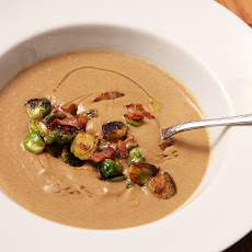 Brown Butter-Sunchoke Soup with Brussels Sprouts and Bacon