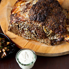 Roasted Prime Rib with Sauteed Mushrooms and Mom's Creamy Horseradish Sauce