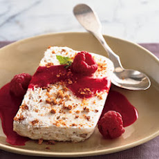 Lemon and Amaretti Semifreddo with Raspberry Sauce