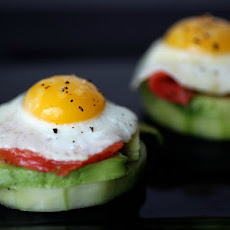 Quail Egg Canapés with Smoked Salmon, Avocado and Pickled Cucumbers