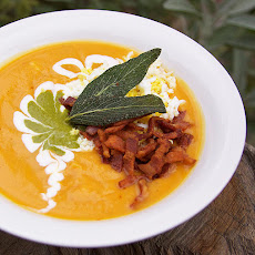 Roasted Sweet Potato Soup with Bacon and Eggs