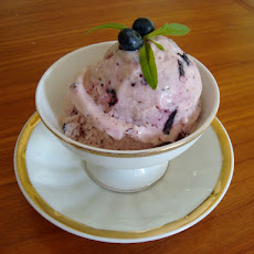 Blueberry Frozen Yogurt with a Fruity Lemon Verbena Syrup Swirl