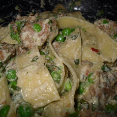Tagliatelle With Smashed Peas, Sausage, and Ricotta Cheese-Giada